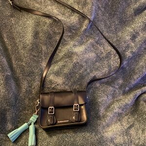 Dr. Martens Black Crossbody Bag with Teal Tassel leather keychain